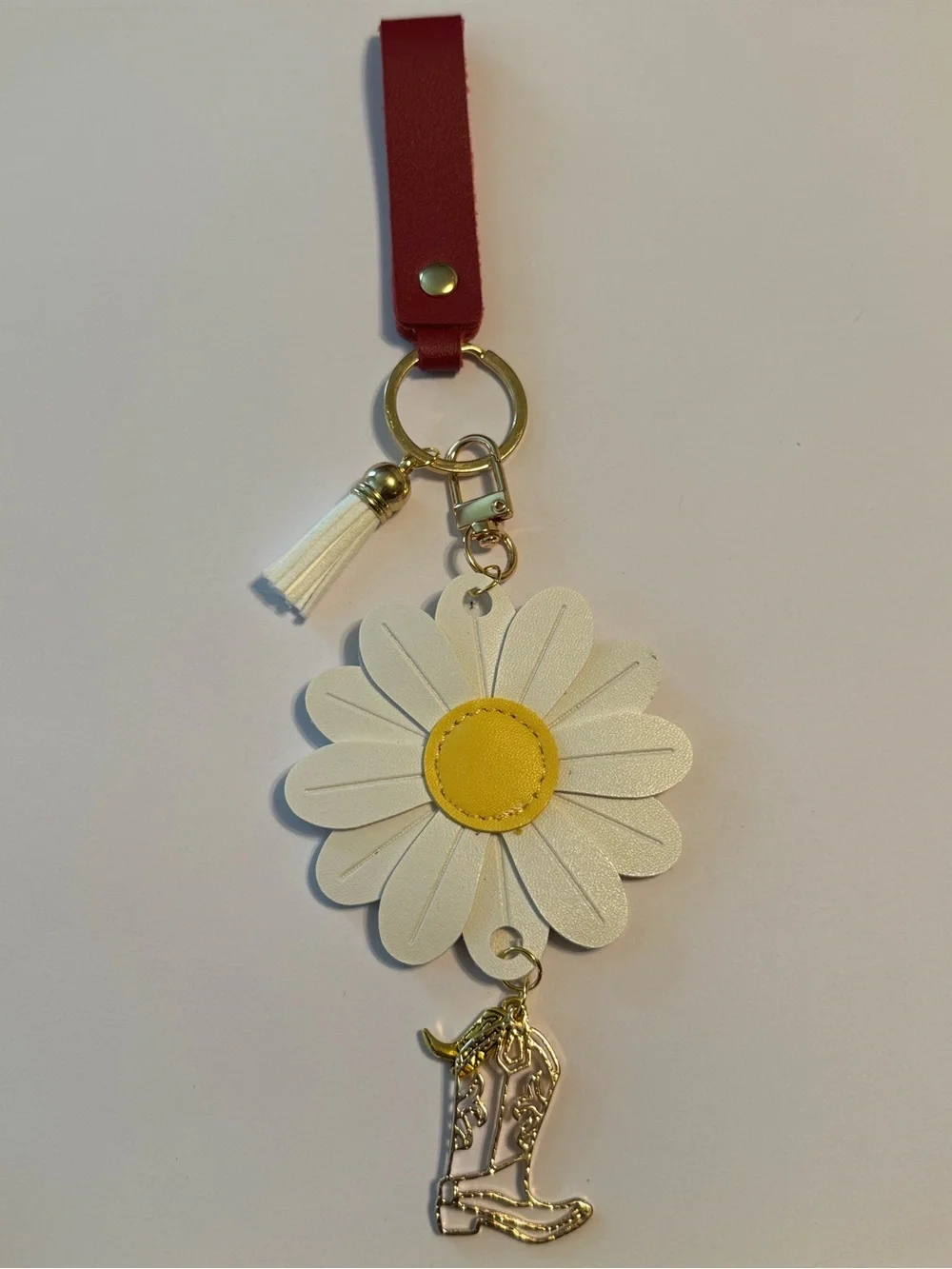 Boho Country Western Daisy Cowboy Boot Keychain
